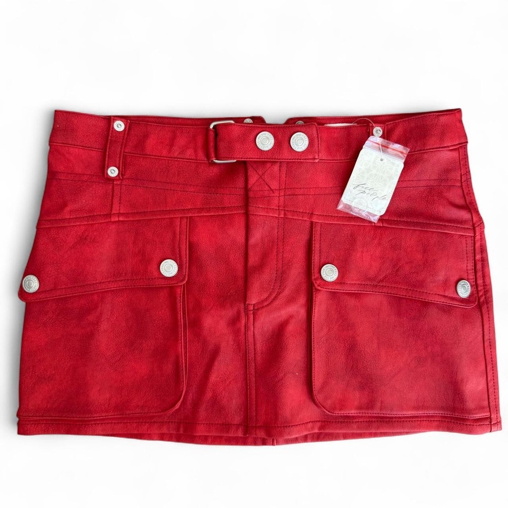 Free People Charli XCX Vibed Red Faux Leather Cargo Mini Skirt